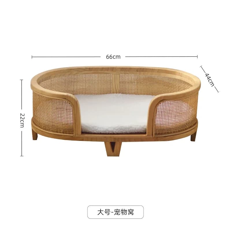 Letto per gatti in stile Casetta per cani rialzata con base in legno massello Mobili per animali intrecciati vintage Comodo e traspirante per gatti