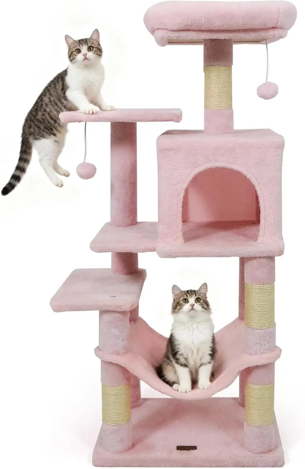 Albero per Gatti da Interno, Torre Moderna per Gatti da 112 cm con Postazione Superiore, Cuccia, Amaca, Tiragraffi in Sisal, Palline Pendenti, P