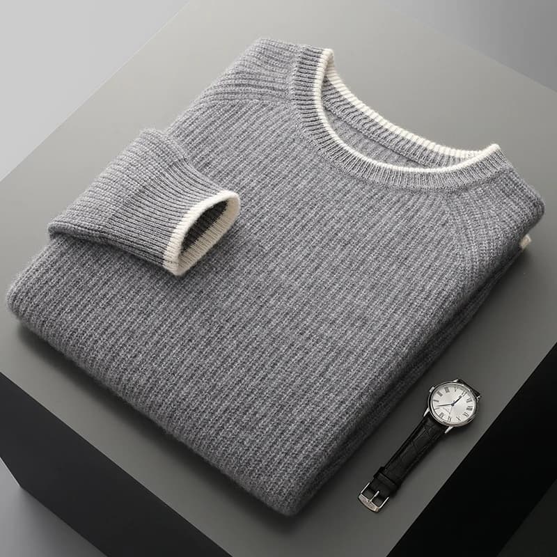 100% lana merino maglione lavorato a maglia da uomo O-Collo allentato lingotto ago pullover moda colore abbinato top a maniche lunghe addensare camicia