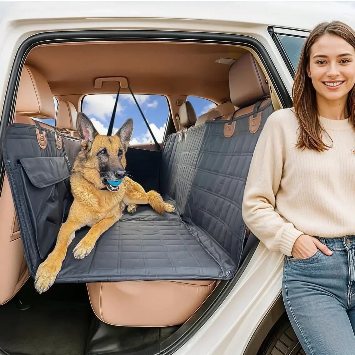 Dog Car Seat Cover Back Seat Hard Bottom Waterproof Backseat Extender For Dogs Pet Hammock For Car Truck Suv Protector Bed With