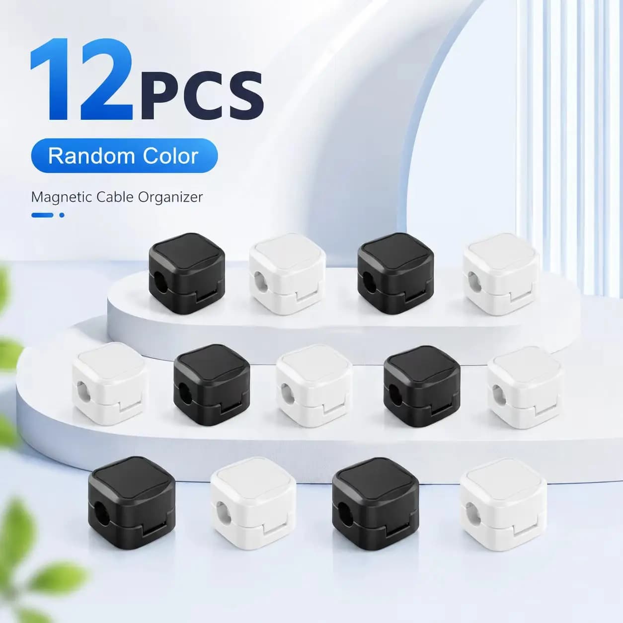 12Pcs Random Black White Magnetic Cable Organizer Wire Holder Cord Management Clip