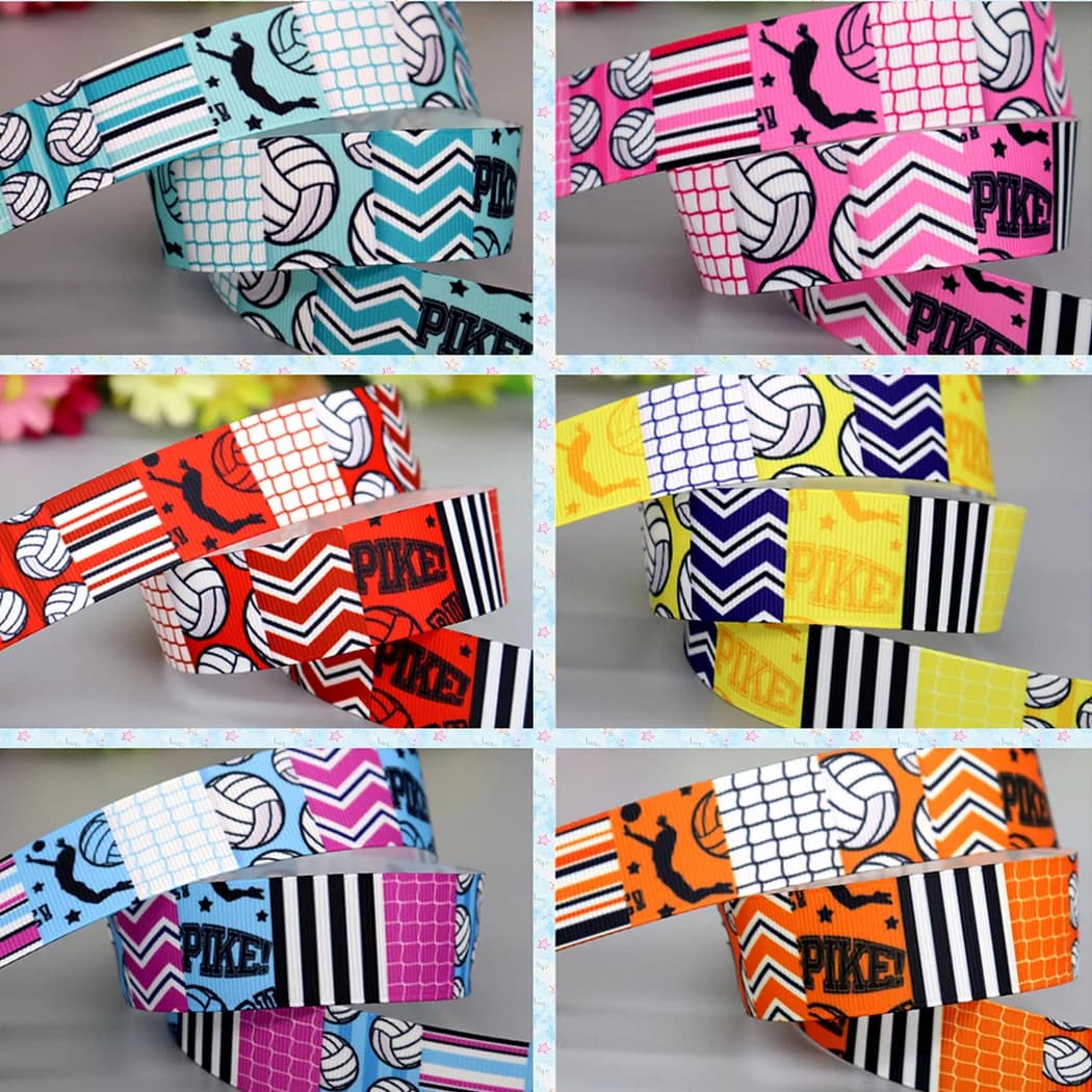 DHK 50yards Pike Volleyball Stripe Printed Grosgrain Ribbon Accessories Material Headwear Decoration Collar DIY Sewing S2626