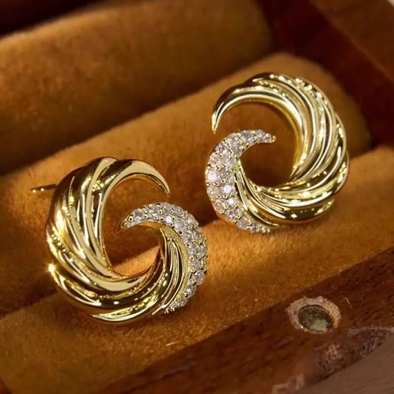 Huitan Wave Shaped Women Stud Earrings Silver Color/Gold Color Inlaid Shiny CZ Party Daily Trendy Elegant Jewelry Accessories