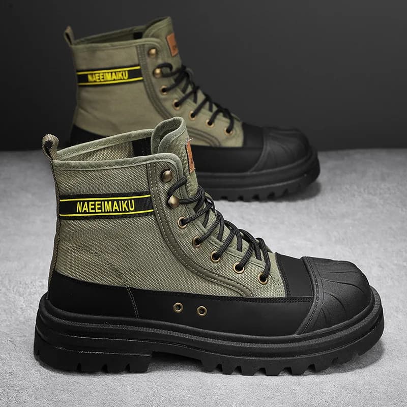 Stivali corti di nuovo stile da uomo High-top Primavera Nuovi stivali con la suola spessa Tela Sneaker sportiva casual Stivaletti da moto versatili