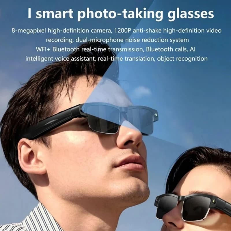 Occhiali per fotocamera intelligente AI da 200 W Occhiali Bluetooth da 200 MP Chiamate che riproducono musica Riconoscimento oggetti Traduzione AI Multifunzione