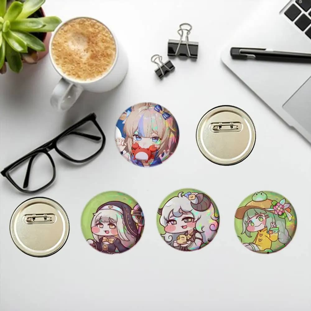 Distintivi Trickcal Chibi Go G-Game, spille creative in latta, distintivi da borsa e per vestiti