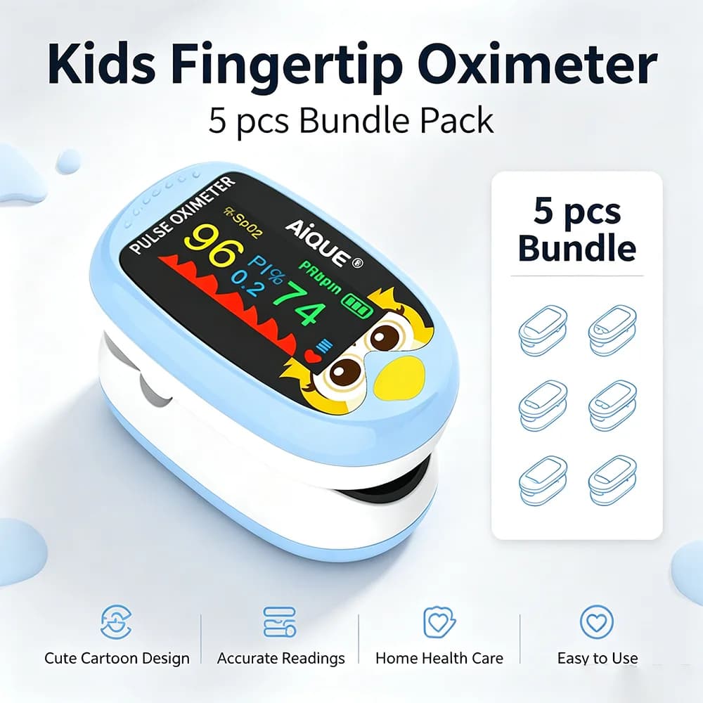 AiQUE 2/5pcs Rechargeable Fingertip Pulse Oximeter For Kids Children Medical SpO2 Heart Rate Monitor Portable Blood Oxygen