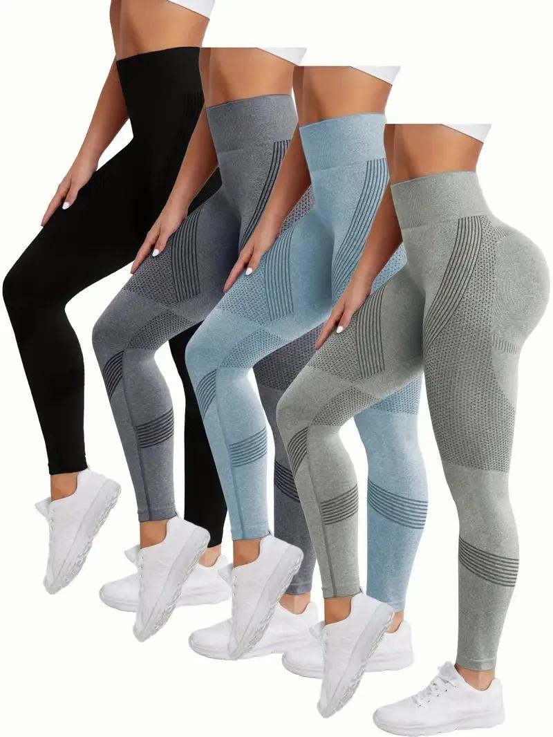 Pantaloni da yoga atletici elasticizzati senza cuciture a vita alta Leggings ultra traspiranti ad asciugatura rapida per la corsa Fitness Colori solidi