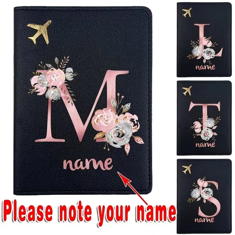 Custom Letter Black Passport Holder, Pink Letter Document Storage Bag, Gift for Family And Friends
