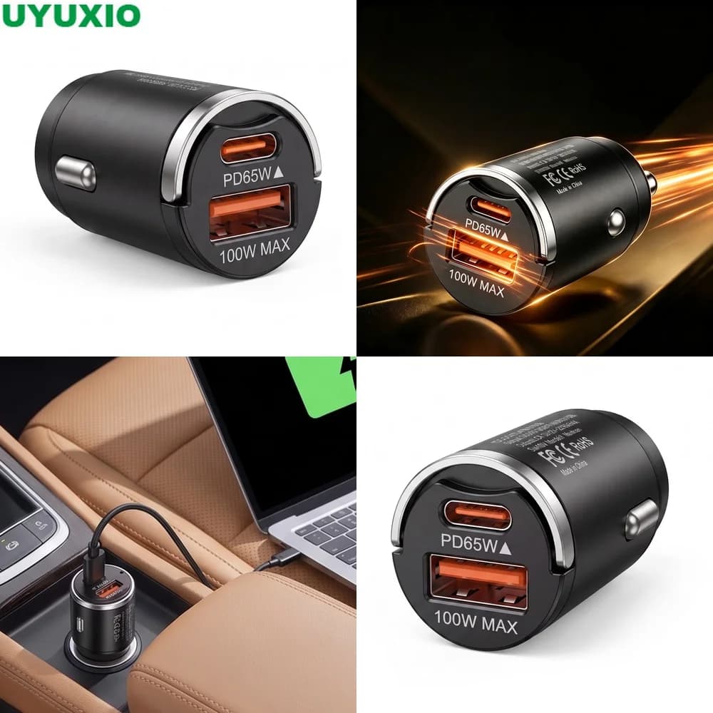 165W Zinc Alloy Car Charger PD 65W Type C and 100W USB A Power Compact Metal Flush Fit Design for Mobile Devices and Laptops