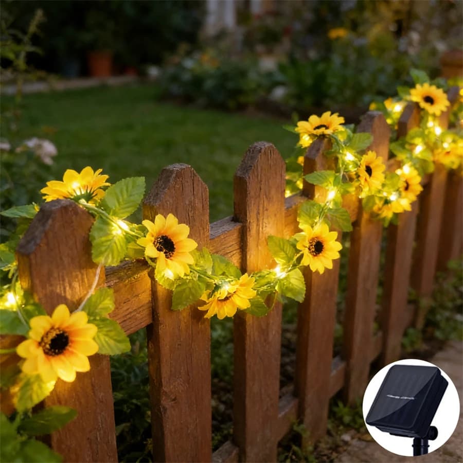 Luci a Stringa Solari a Forma di Fiore e Foglia Verde, 8 Modalità, Luci Fatate Artificiali, Ghirlanda Luminosa per Albero di Natale, Decorazioni per Matrimoni e Casa