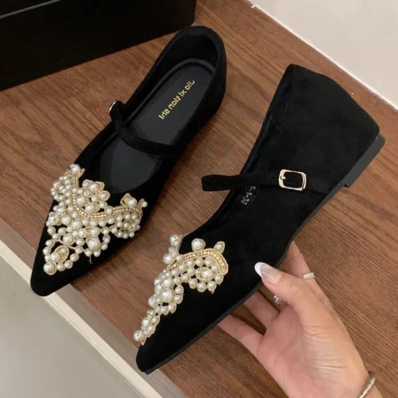 Scarpe Mary Jane di design con perline di lusso per donna Scarpe basse comode e poco profonde da donna Mocassini firmati a punta sexy