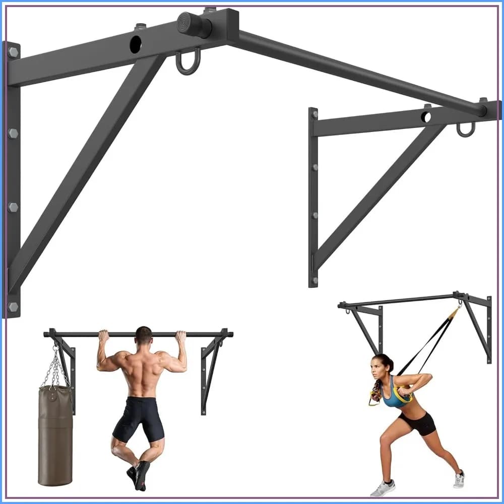 Wall Mounted Pull Up Bar, 51"/45" Chin Up Bar with 500LBS Capacity, Adjustable Depth, Heavy Duty Steel