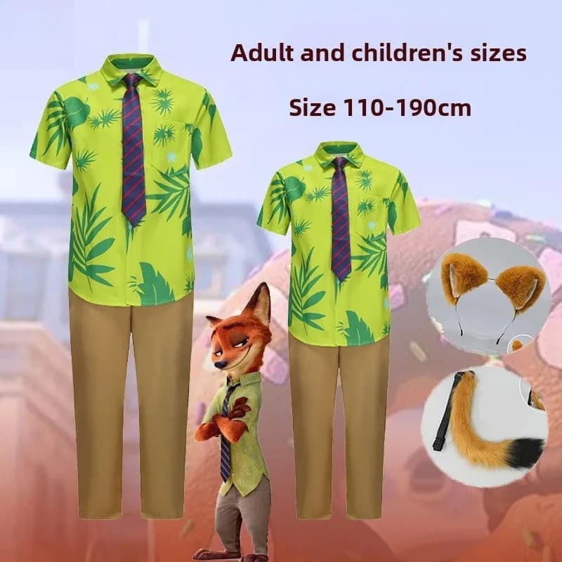 Nick Wilde cosplay costume for children and adults Short sleeve shirt with fox headdress
