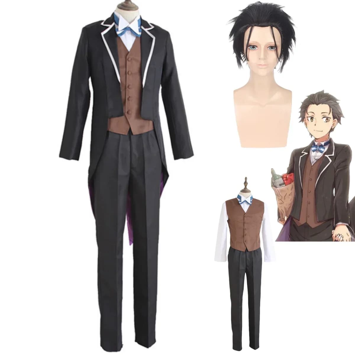 Anime Re:Life in un mondo diverso da Zero Natsuki Subaru Cosplay Costume parrucca cappotto posteriore giacca uniforme camicia uomo Halloween Suit
