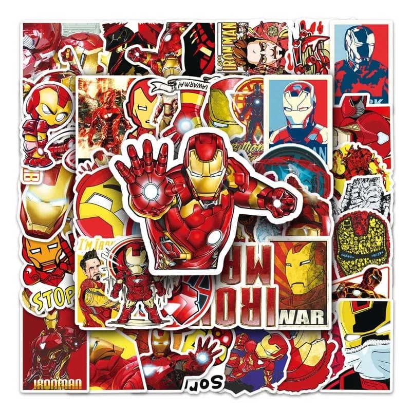 52 creative stickers Marvel Anime Cartoon Iron Man for laptop, scooter, luggage, car and phone - Waterproof graffiti stickers