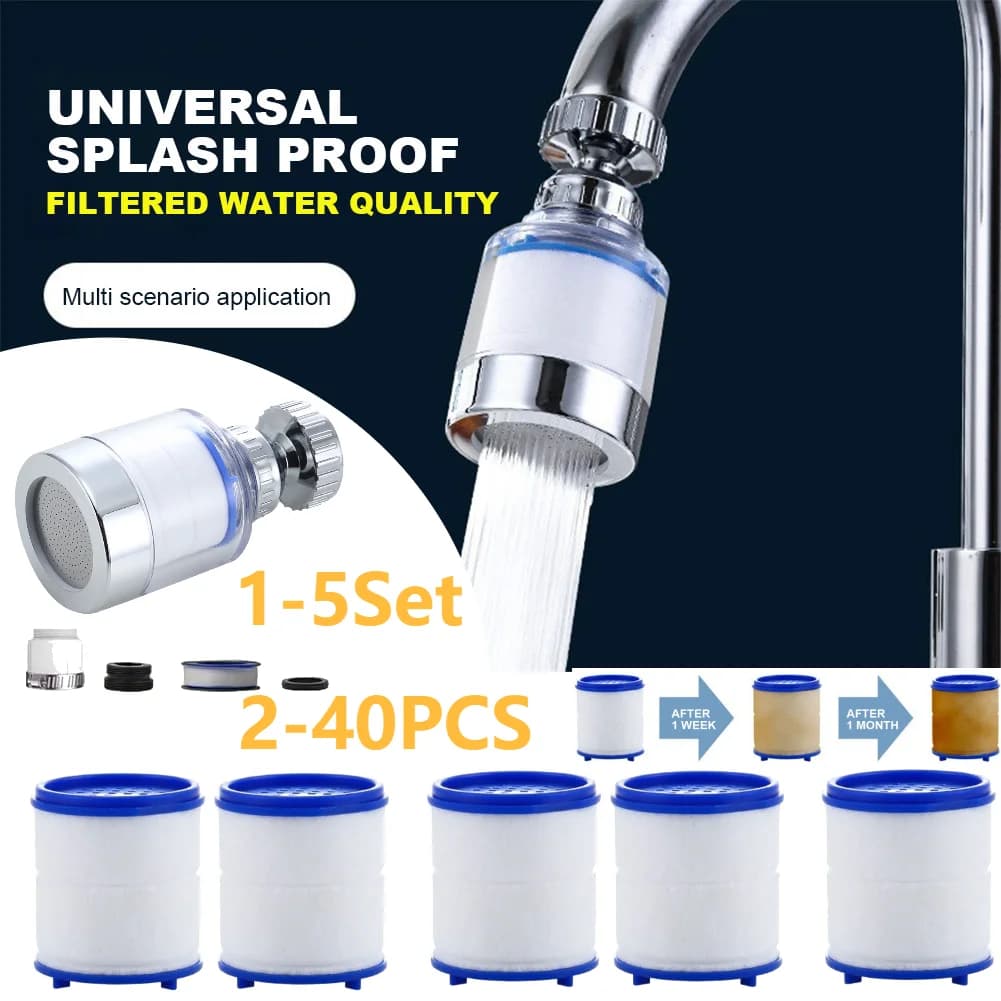 2-40PCS Clean Water Faucet Filter 360 Degree Rotating Cleaner Filters Splash Adapter Tap Save Water for Home Kitchen
