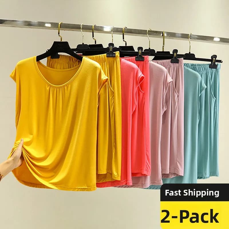Completo pigiama da donna in modal, due pezzi, canotta e pantaloncini, per casa e tempo libero, estivo, comodo, traspirante, taglie forti