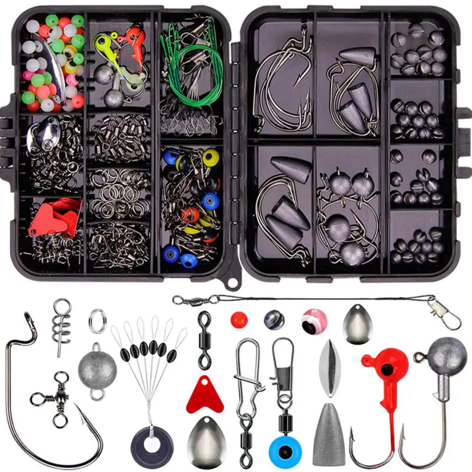257 pcs Fishing hook set Fishing hook door Fishing accessories kit Fishing accessories Swivel snap slippers with fishing gear box