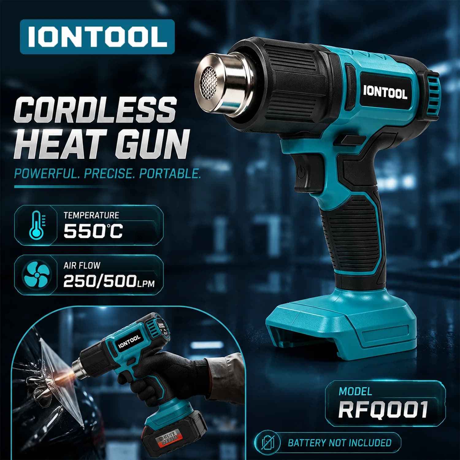 IONTOOL 550℃ 250/500LPM Cordless Heat Gun for Heat Shrink Tubing PVC Pipe Bending and Electronic Repair Tool Only