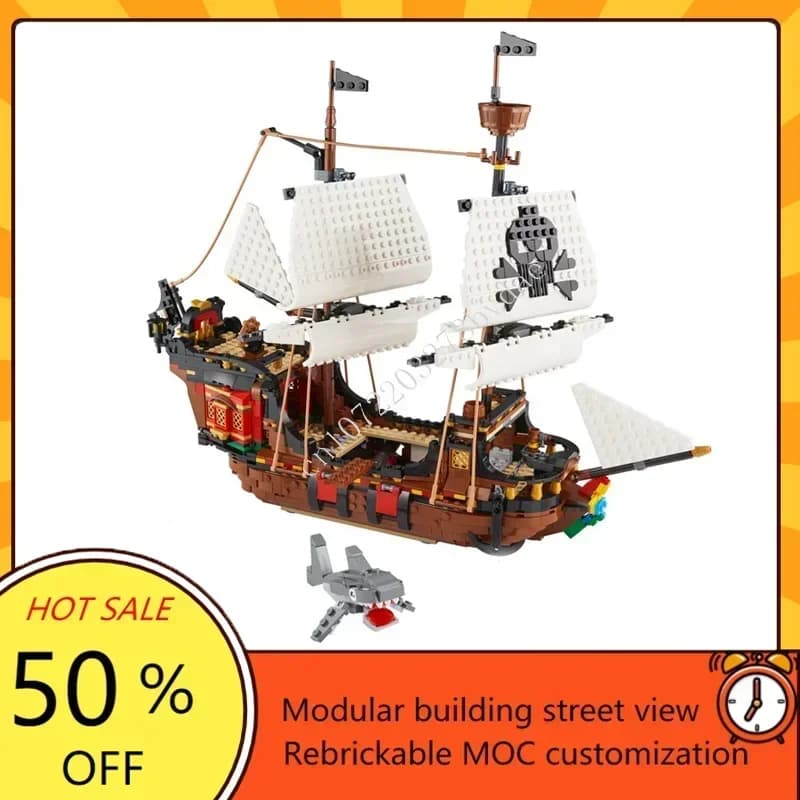 1260PCS MOC Nave Pirata Kit Modello di Nave da Guerra Personalizzato Set di Educazione Tecnica Fai da Te Assemblaggio Creativo Puzzle Giocattolo per I Bambini Regalo di Natale