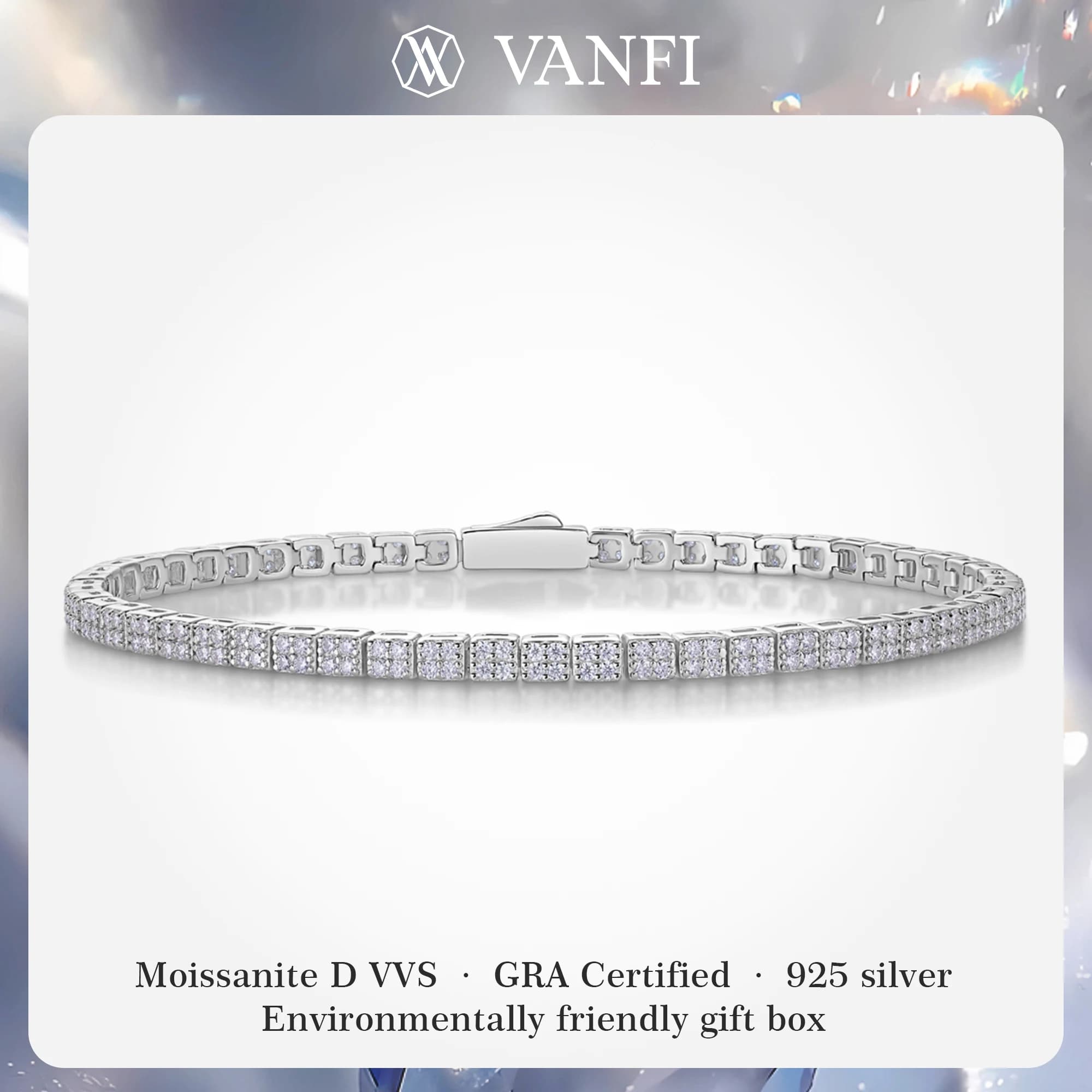 Kfvanfi 2.5mm 925 sterling silver moissanite braccialetto da donna catena da tennis placcato con gioielli da festa di lusso in oro bianco 18 carati