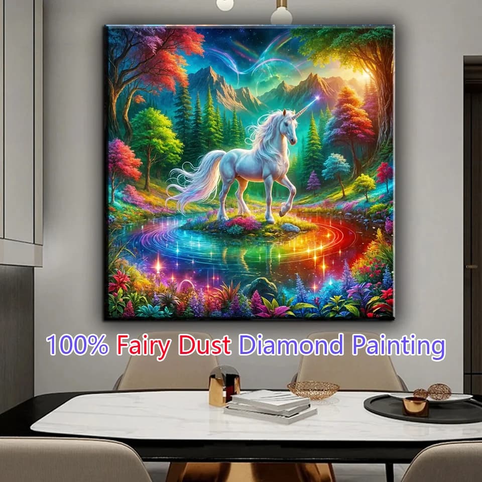 DIY Rainbow Horse Unicorn Landscape Diamond Painting Kit Fairy Dust Resin Diamond Drill Embroidery AB Handmade Mosaic Wall Art