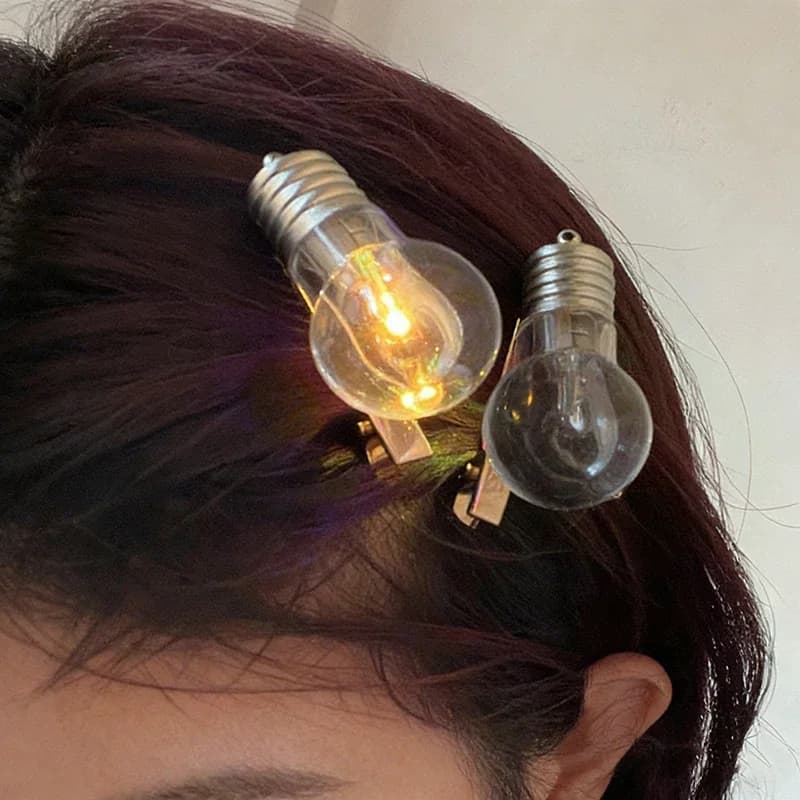 Divertenti fermagli per capelli luminosi a forma di lampadina per donne, strani e creativi fermagli per capelli da festa, accessori per capelli per ragazze