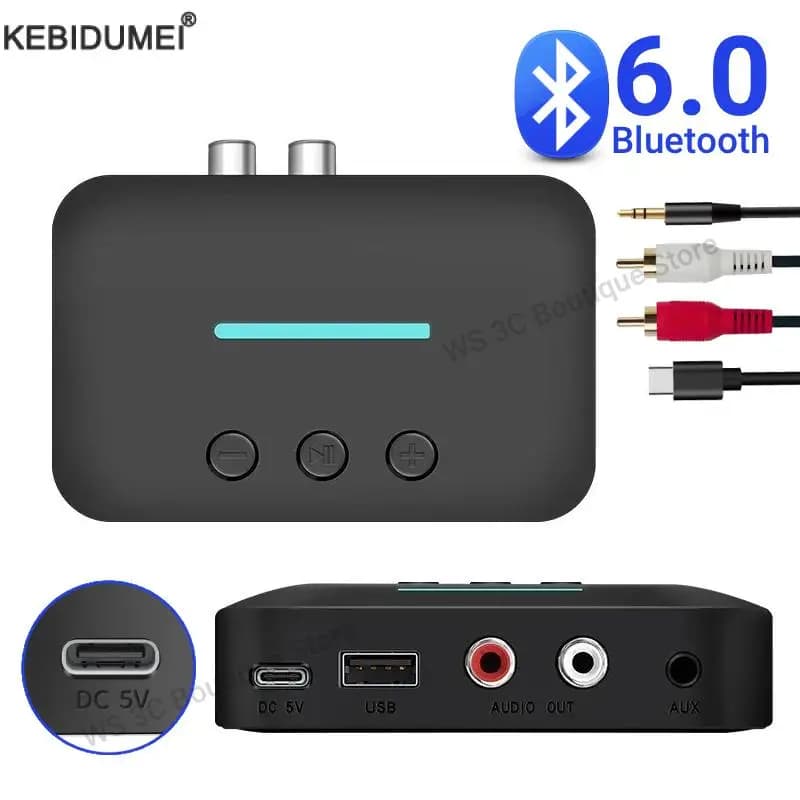 Ricevitore audio Bluetooth 6.0 U Disk RCA 3,5 mm AUX USB Adattatore wireless per musica stereo con microfono per PC/TV/Kit per auto/amplificatore altoparlante
