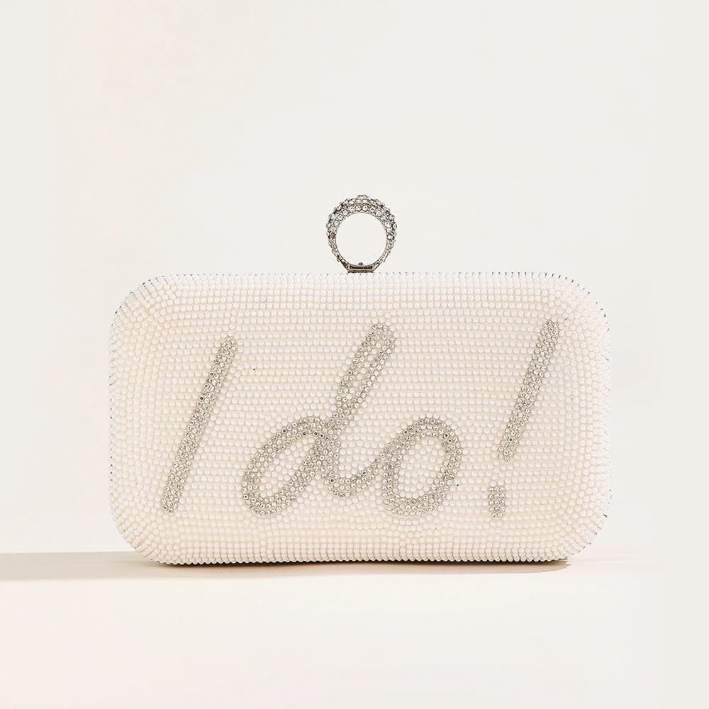 Borse da sera con lettera I Do per donna Pochette da sposa con perline Borsa da festa di nozze Borsa a tracolla con catena di design alla moda