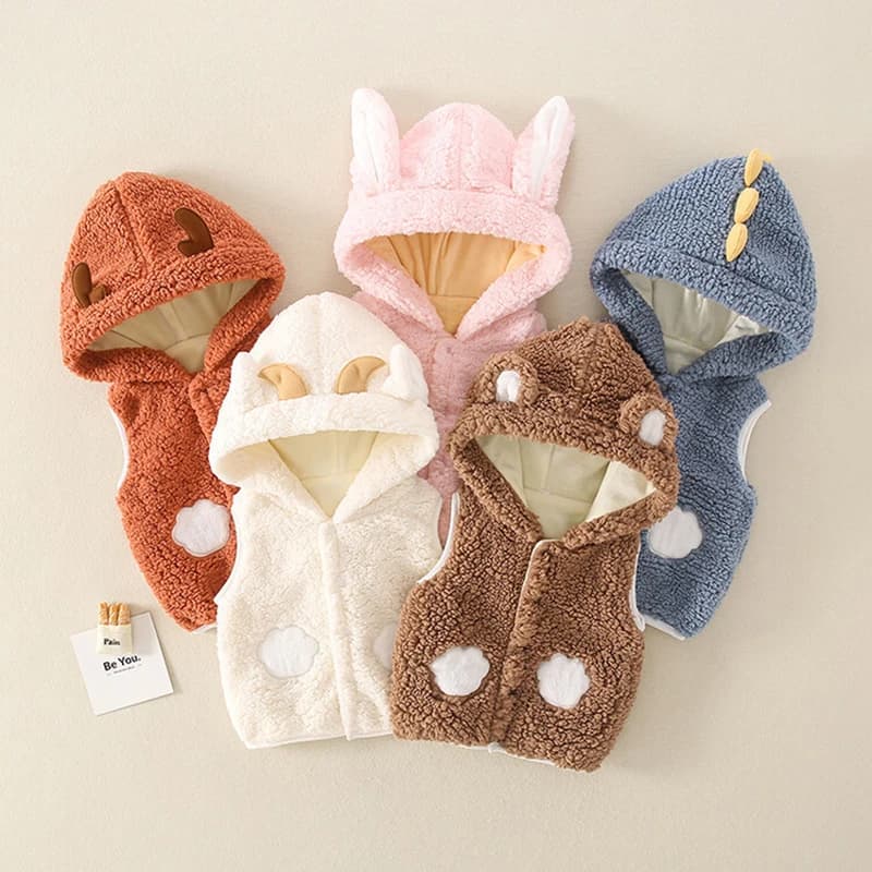 Keep Warm autunno inverno giacca senza maniche per ragazze ragazzi gilet con cappuccio animale carino nuova moda capispalla in peluche gilet per bambini 0-4Y