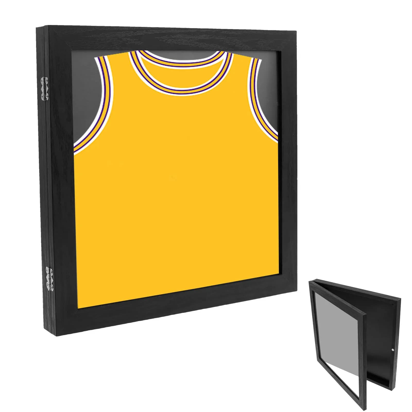 Cornice per esposizione di magliette in legno Scatola portaoggetti per maglie montata a parete Cornice multifunzionale per scatole ombre per memorabilia di maglie