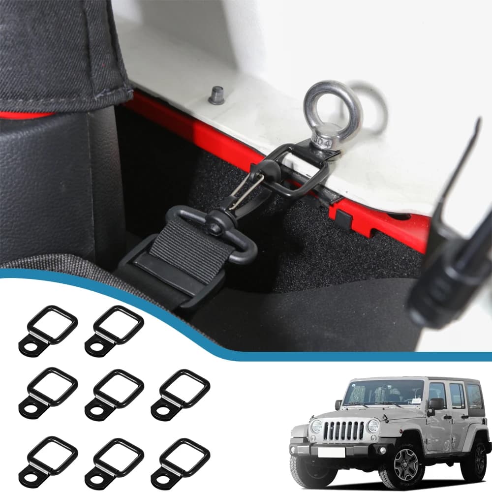 Tie-down D Ring Anchors Buckle Hook for Jeep Wrangler TJ JK JL Gladiator JT 4XE 1997-2023 2/4 Doors Car Interior Accessories