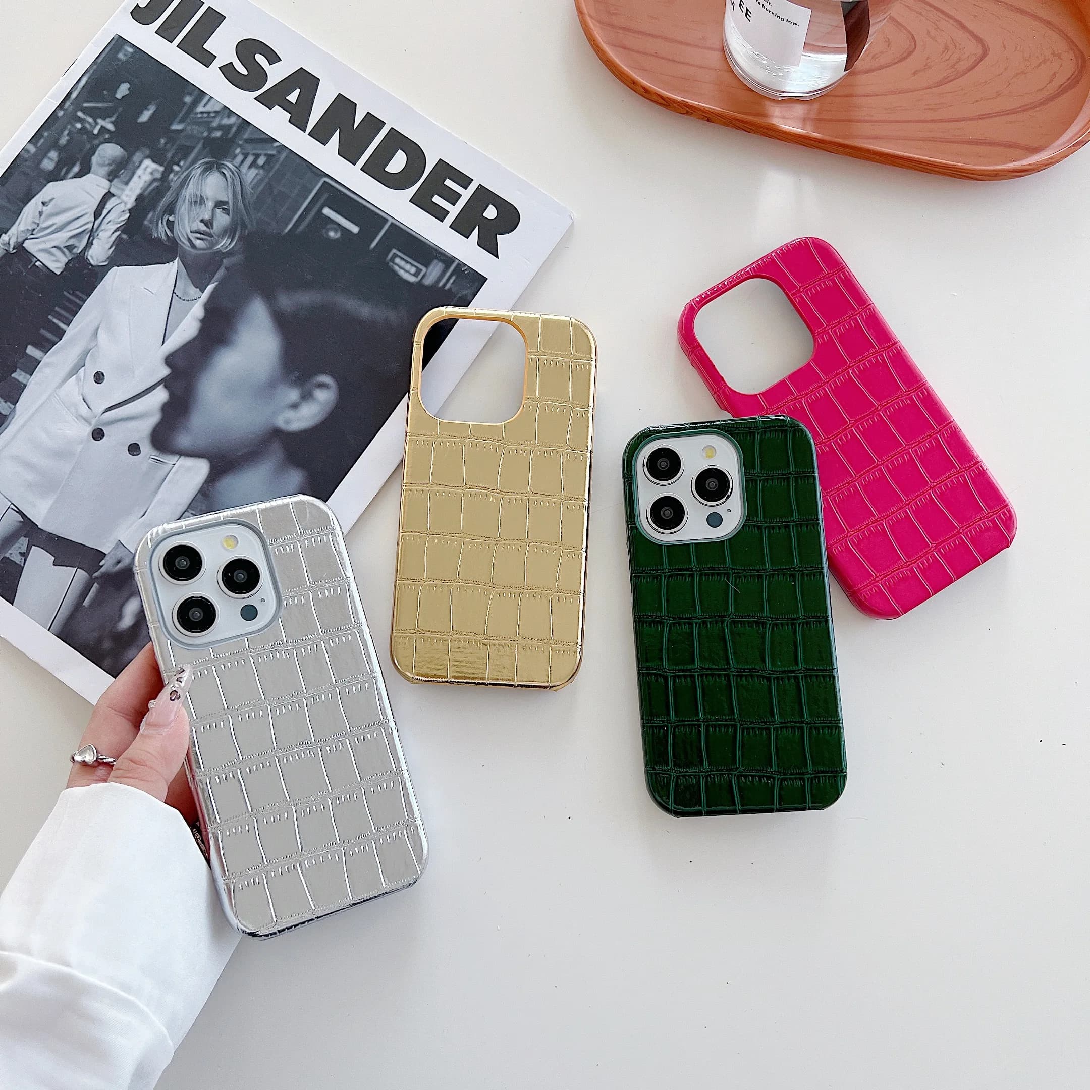 Bright crocodile pattern PU leather Case For IPhone 18 17 16 15 14 Phone Cover 18 17 16 15 13 Pro MAX Hard Shockproof Back Funda