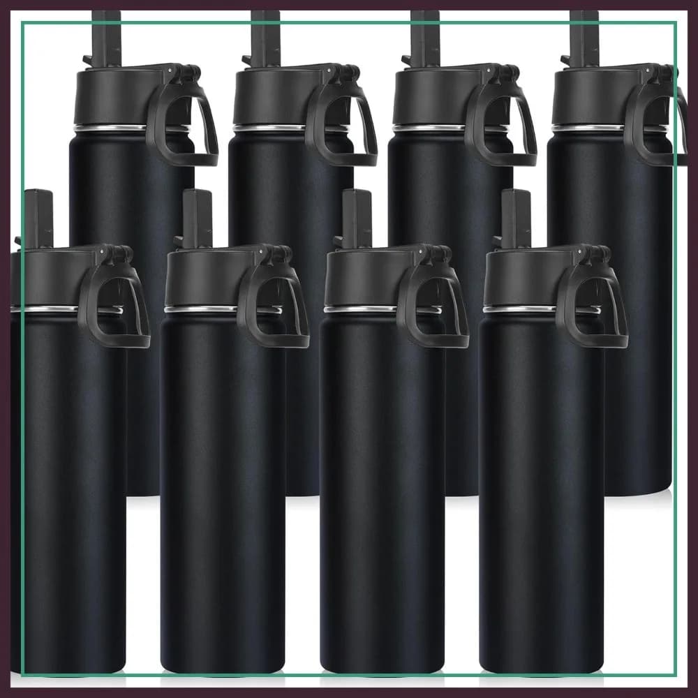 Bottiglie d'acqua isolate in acciaio inossidabile da 22 oz, con coperchio a cannuccia a tenuta stagna, rivestite a polvere per incisione laser, confezione da 8.