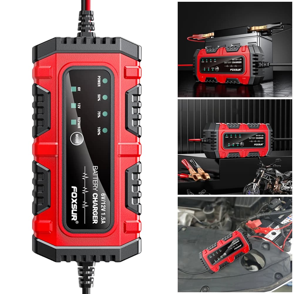 Caricabatteria per auto 6V 12V 1.5A Caricabatterie intelligente per batterie GEL AGM al piombo per auto camion barche SUV