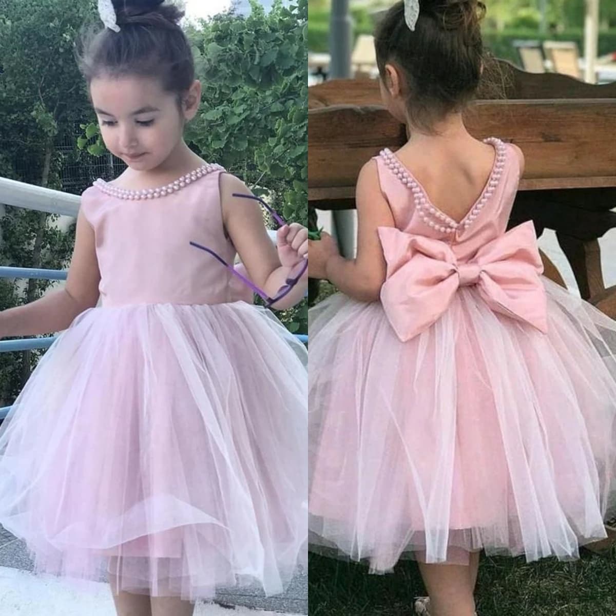 Bellissimo abito da ragazza di fiori in tulle soffice per matrimoni Abiti semplici ed economici con perle di lunghezza per compleanno per bambini, festa di compleanno per bambini