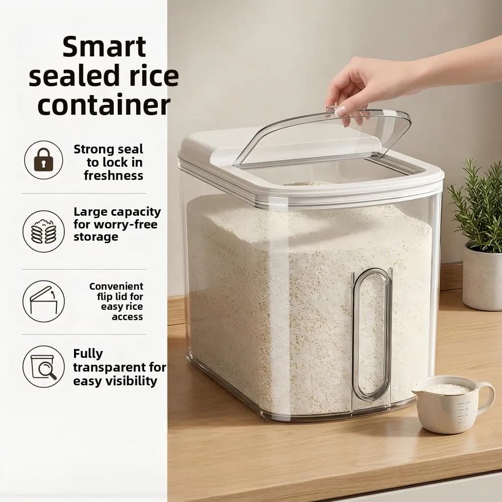 Food Grade Rice Storage Box Moisture Proof Insect Proof Sealed Grain Storage Container Large Capacity Kitchen Storage Solution