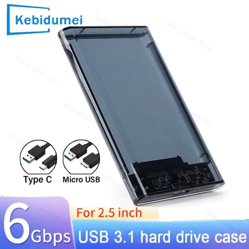 Custodia per HDD esterna da 2,5 pollici Custodia per disco rigido trasparente Custodia per disco rigido con adattatore HDD SSD veloce da USB a Micro tipo C SATA da 5 Gbps