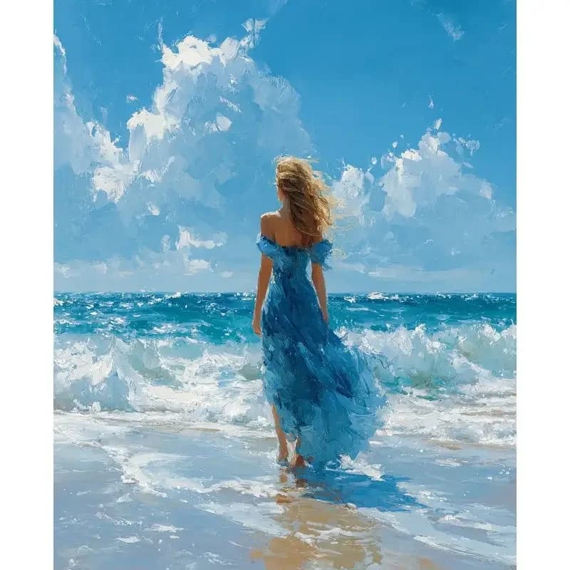 PhotoCustom Painting By Numbers Women Seaside Acrylic Paint For Adult Coloring By Numbers On Canvas Painting By Number Diy Makin