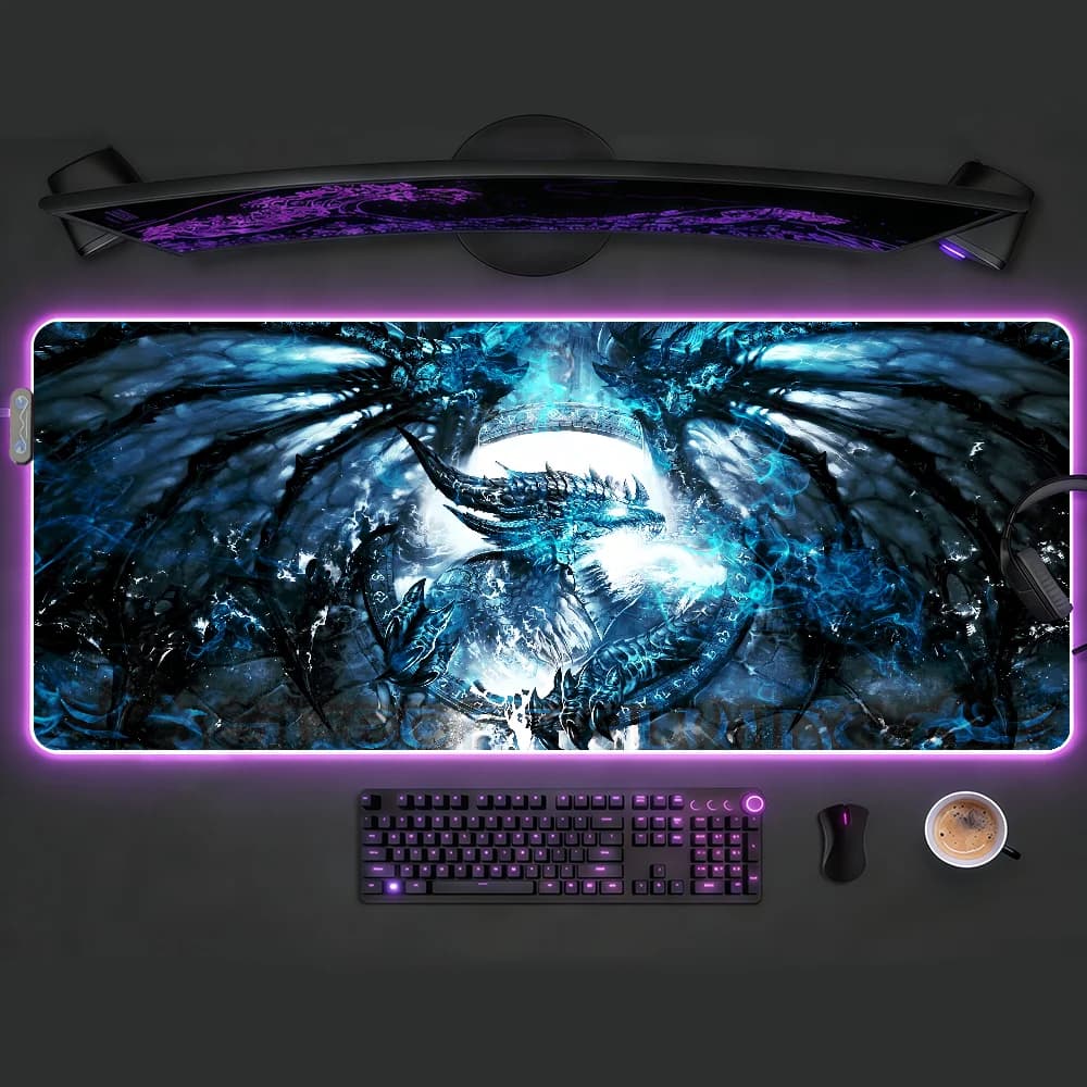 Tappetino per mouse W-WarcraftES Of W-WorldES con LED RGB, tappetino da scrivania antiscivolo in gomma, accessori da gioco, tappetino grande XXL per tastiera da ufficio e computer