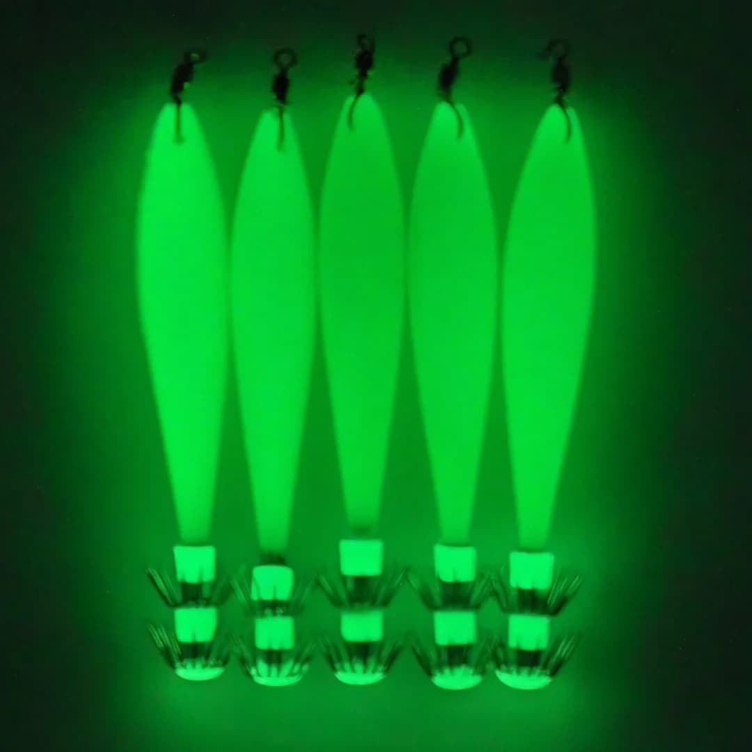 Gancio per calamari luminoso, gancio per pipa, amo per seppie, piccolo amo per calamari da pesca notturna, amo fluorescente a forma di pesce, gancio di ancoraggio,