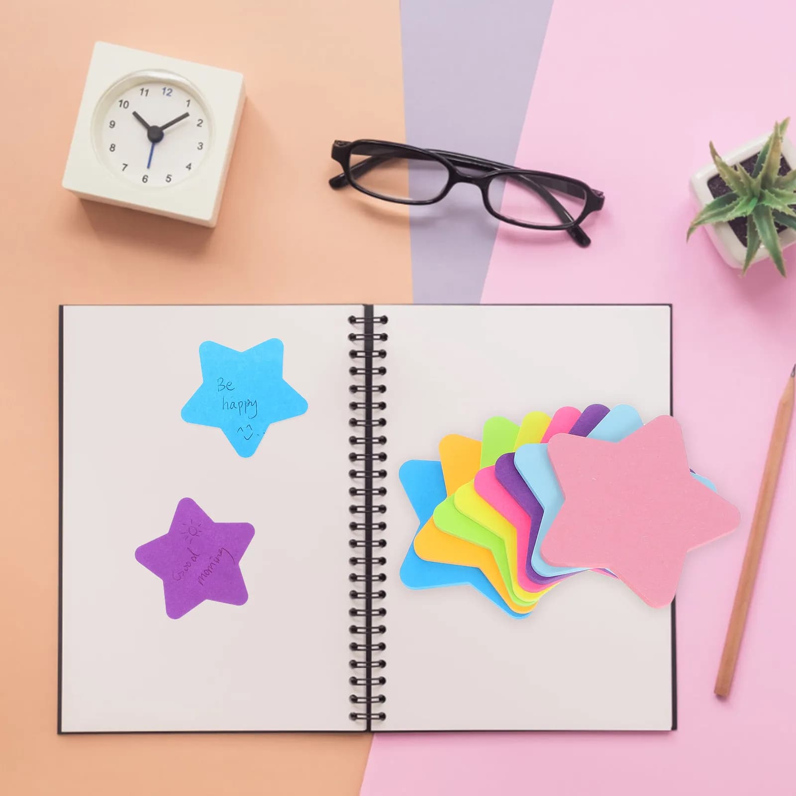 16Pcs Star Shaped Color Tabs Self Adhesive Notepads Bright Adhesive Memo Pads for Planner Sticker Set Notebook Journal Organizer