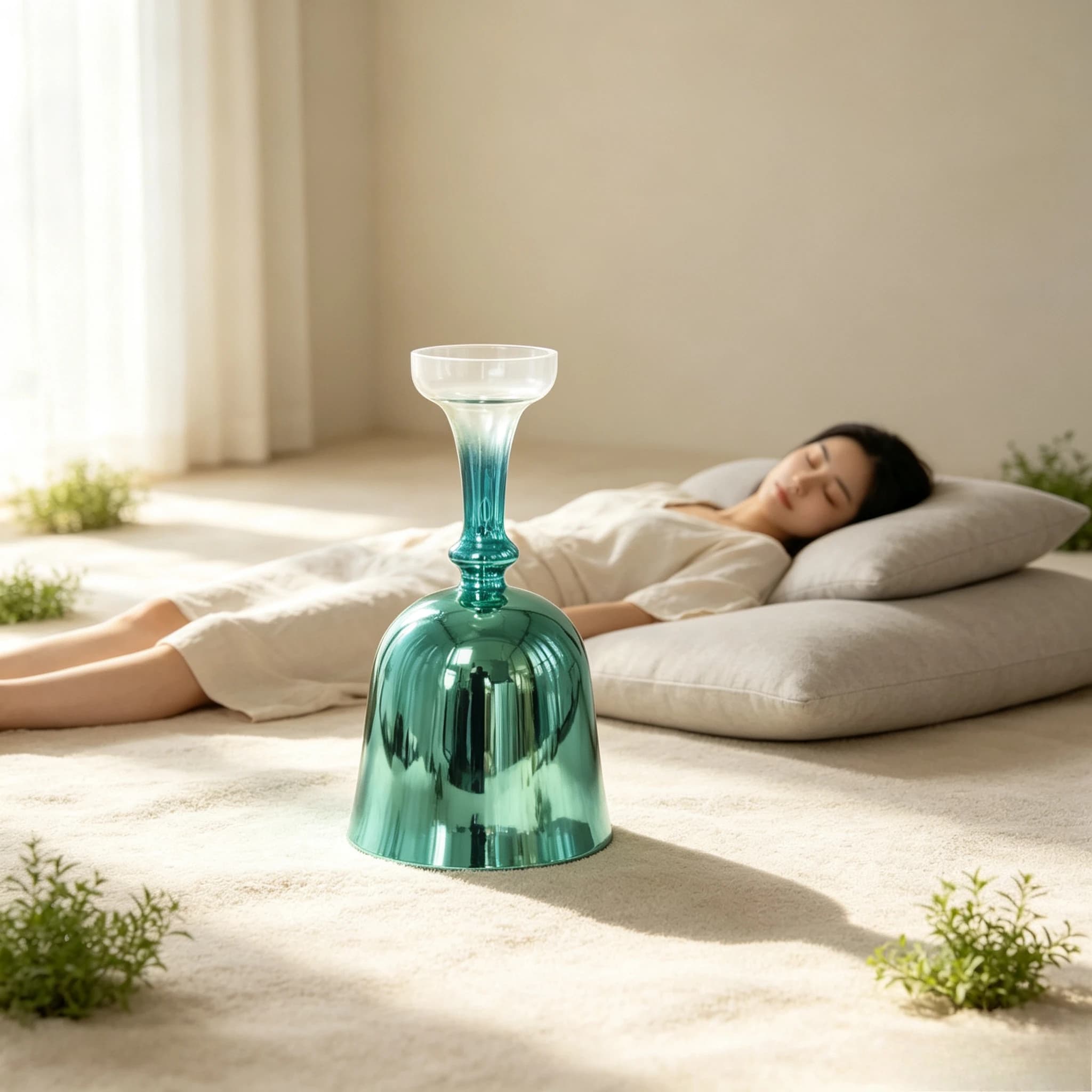 Star Linkup Raphael Green HandHeld Chalice Crystal Singing Bowl Crystal Music Bowl Percussion Instrument Yoga Healing Bowl with Mallet Mirror Gradient Turquoise Stemmed Quartz Singing Bell Throat Chakra Resonance Sound Healing Handheld Meditation Crystal