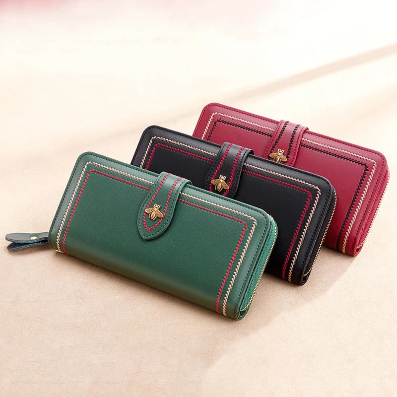 Portafogli in vera pelle Pochette da donna Portafogli femminili Borsa per soldi lunga Cerniera Moneta Ape Porta carte di marca di lusso con cinturino per telefono
