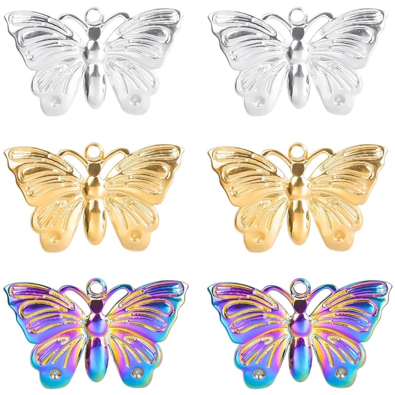 10 pezzi Color oro farfalla in acciaio inox fascino ciondolo a pendolo accessori gioielli che fanno collana di moda per le donne forniture