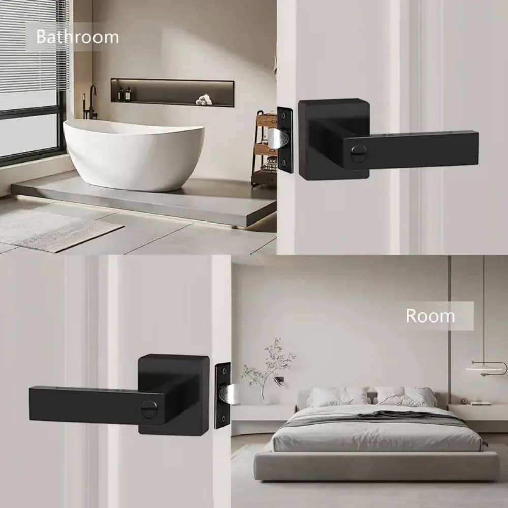 Set serratura per porta privacy, maniglia per porta con chiusura a 3 aste, pomello per porta quadrato in lega di alluminio, serratura per porta senza chiave interna per camera da letto del bagno