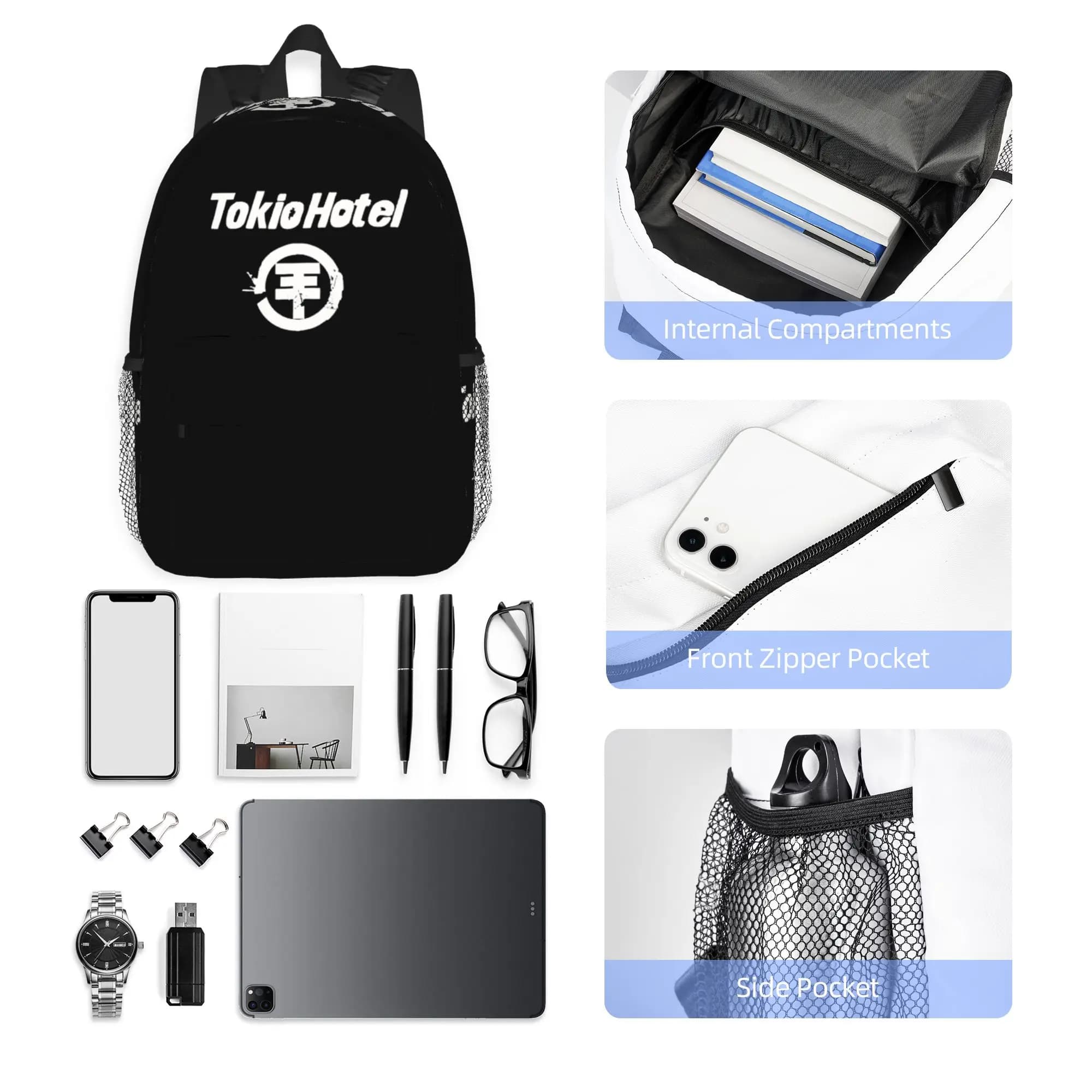 Tokio Hotel Logo Backpack Hot Sale Daypack Large Capacity Boys Girls BookBag Shoulder Bags for Men Women School Bag