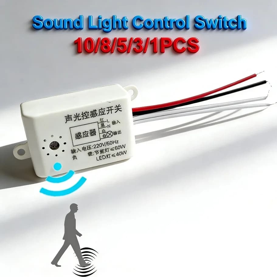 10-1 Pezzi Sensore di Suono Intelligente AC 220V con Interruttore Automatico, Sensore di Controllo Luce e Suono per Corridoio, Bagno, Magazzino, Scale