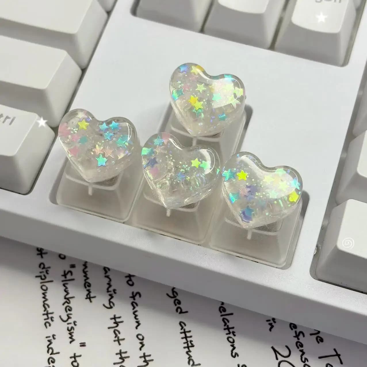 Keycap personalizzato a forma di cuore trasparente con stella glitterata traslucida ESC per tastiera meccanica da gaming